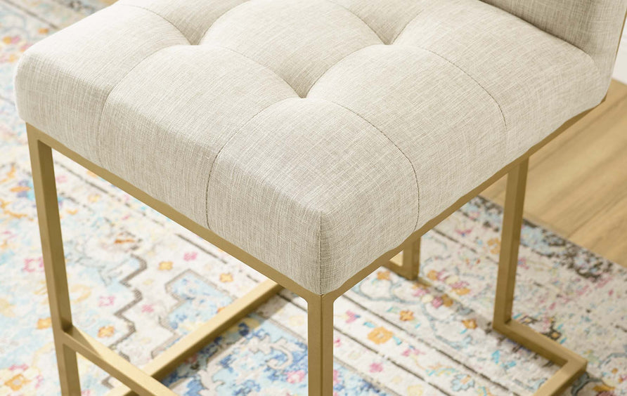 Indigo Upholstered Fabric Counter Stool Set of 2 in Gold Beige