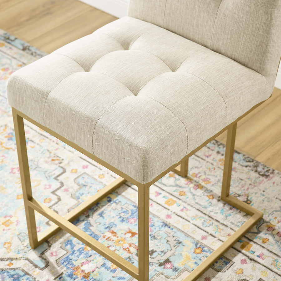 Indigo Upholstered Fabric Counter Stool Set of 2 in Gold Beige