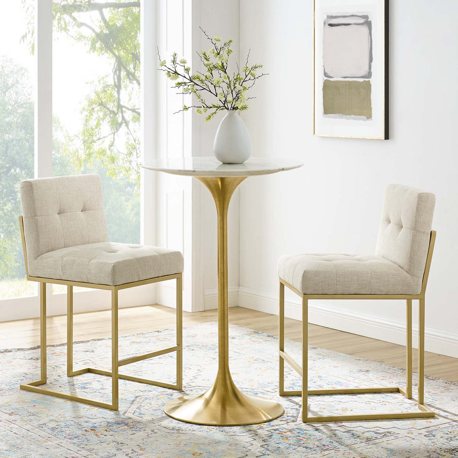 Indigo Upholstered Fabric Counter Stool Set of 2 in Gold Beige