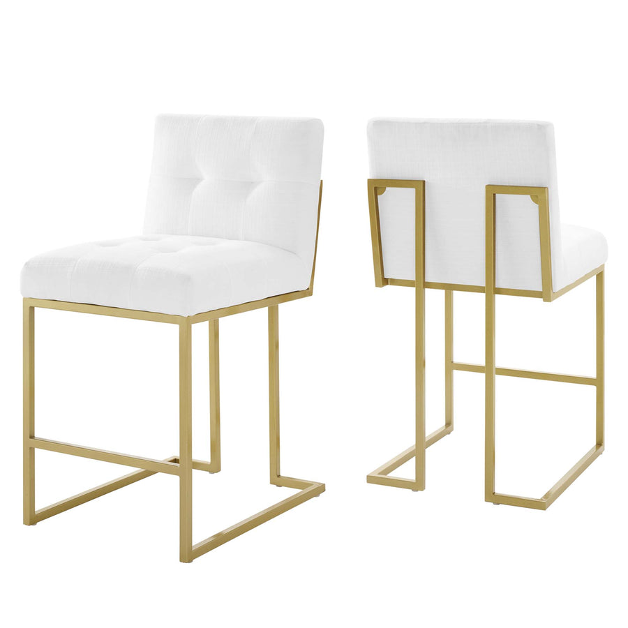Indigo Upholstered Fabric Counter Stool Set of 2 in Gold White