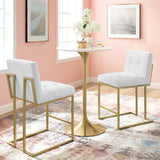 Indigo Upholstered Fabric Counter Stool Set of 2 in Gold White
