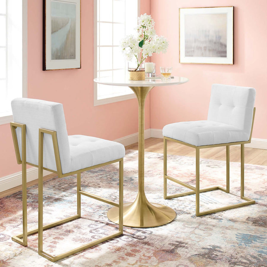 Indigo Upholstered Fabric Counter Stool Set of 2 in Gold White