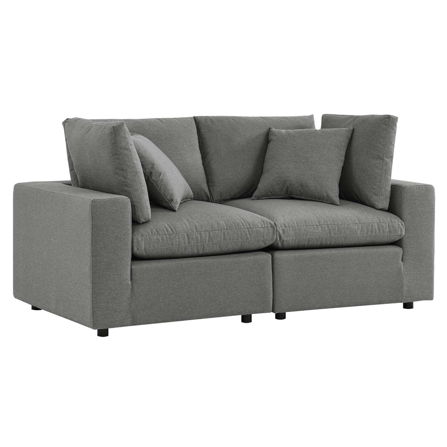 Linden Overstuffed Outdoor Patio Loveseat in Charcoal
