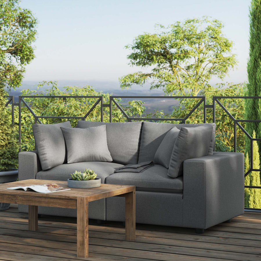 Linden Overstuffed Outdoor Patio Loveseat in Charcoal