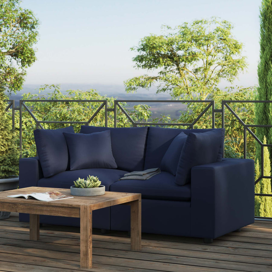 Linden Overstuffed Outdoor Patio Loveseat in Navy