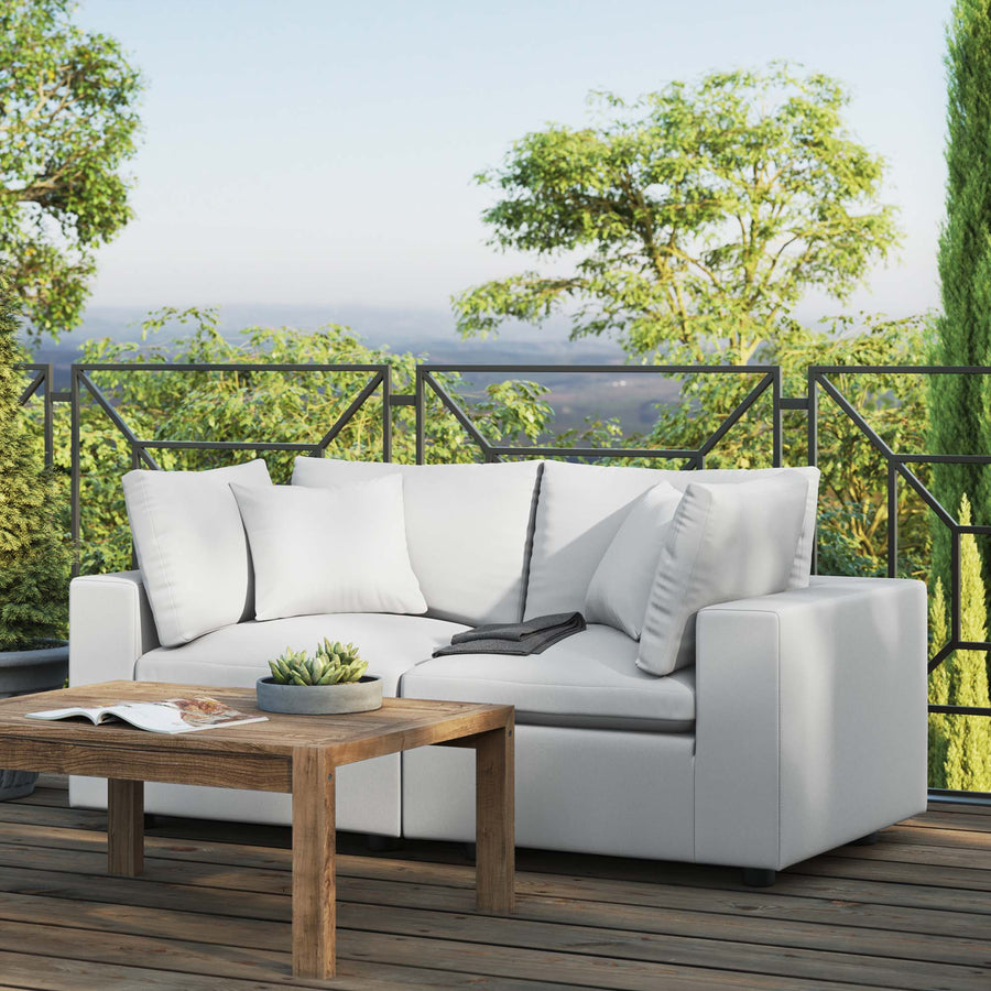 Linden Overstuffed Outdoor Patio Loveseat in White