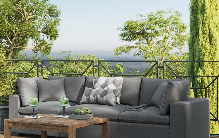 Linden Overstuffed Outdoor Patio Sofa in Charcoal
