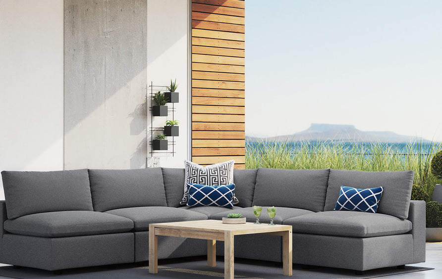 Linden 5-Piece Sunbrella® Outdoor Patio Sectional Sofa in Gray