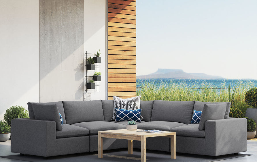 Linden 5-Piece Sunbrella® Outdoor Patio Sectional Sofa in Gray