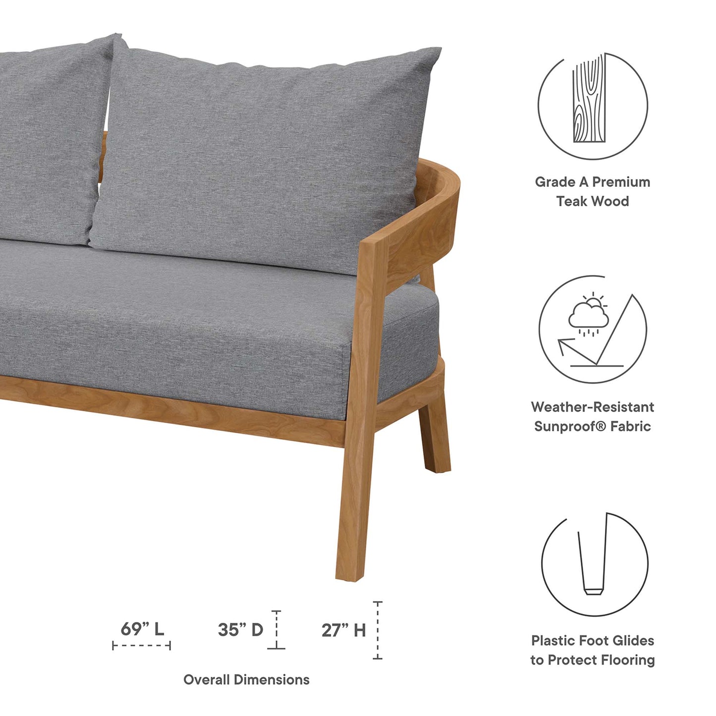 Blake Teak Wood Outdoor Patio Loveseat in Natural Gray