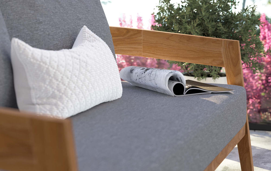 Blake Teak Wood Outdoor Patio Loveseat in Natural Gray