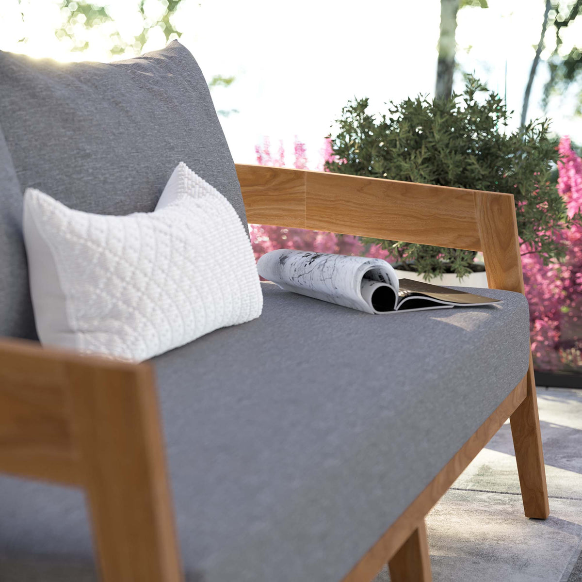 Brisbane Teak Wood Outdoor Patio Loveseat in Natural Gray
