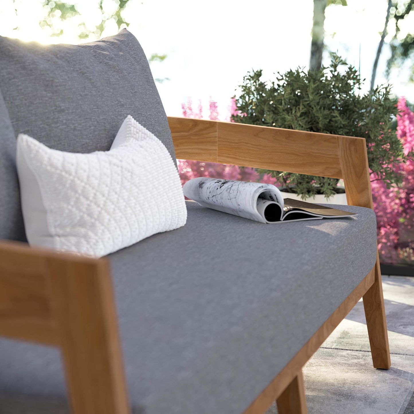 Blake Teak Wood Outdoor Patio Loveseat in Natural Gray