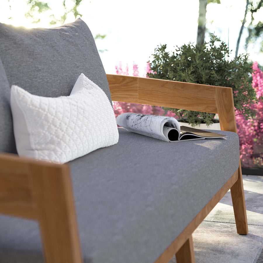 Blake Teak Wood Outdoor Patio Loveseat in Natural Gray