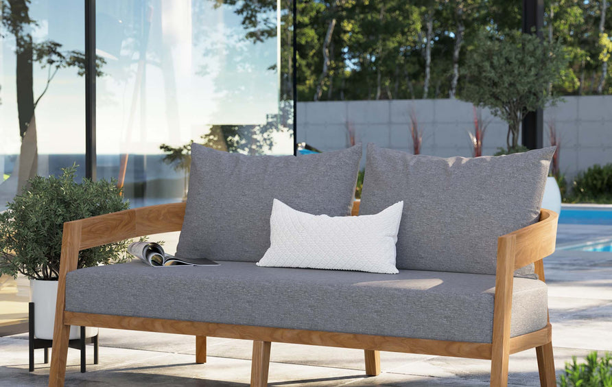 Blake Teak Wood Outdoor Patio Loveseat in Natural Gray