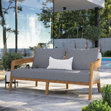 Blake Teak Wood Outdoor Patio Loveseat in Natural Gray