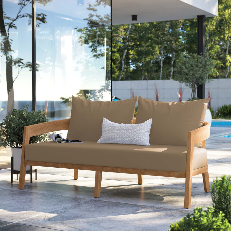 Blake Teak Wood Outdoor Patio Loveseat in Natural Light Brown