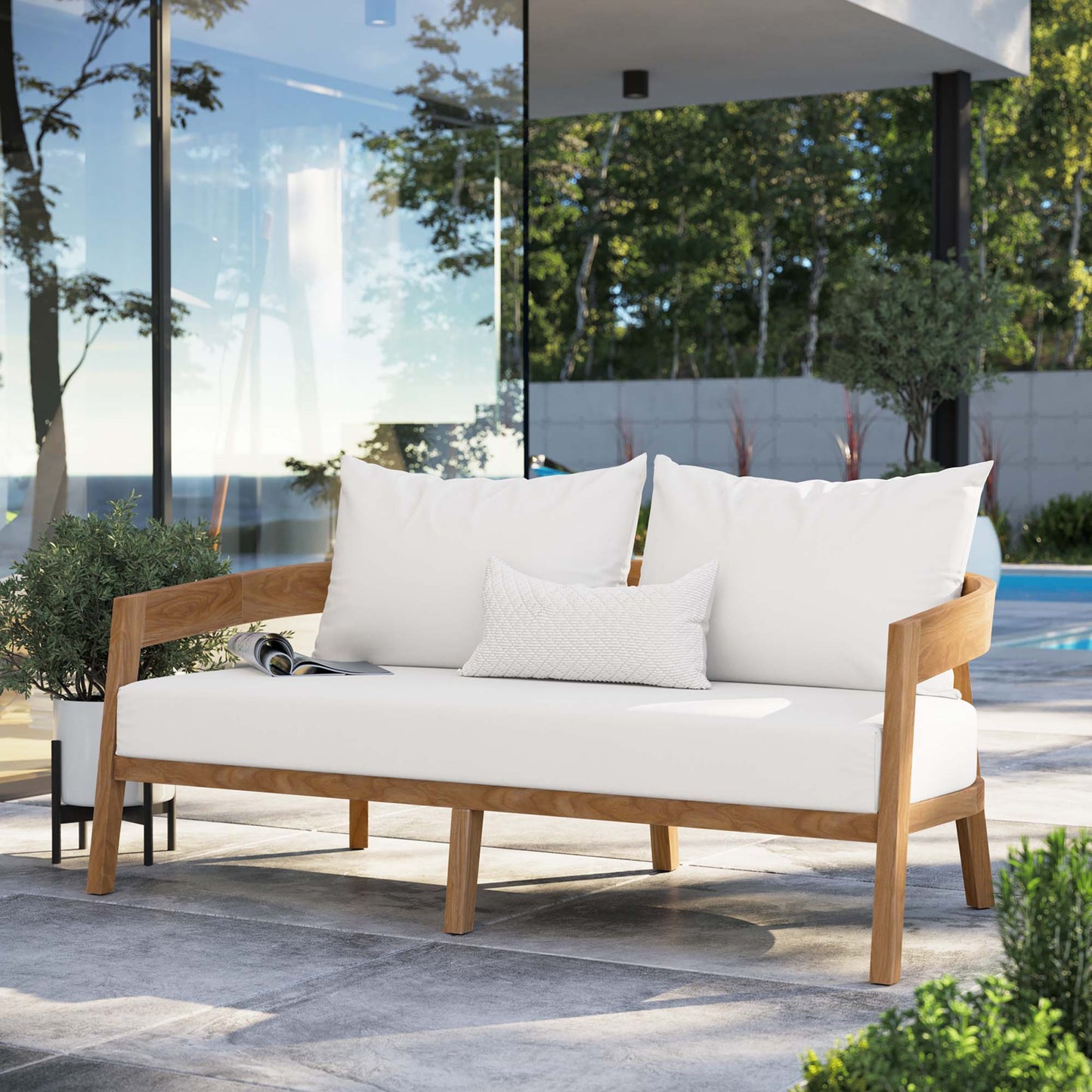 Blake Teak Wood Outdoor Patio Loveseat in Natural White