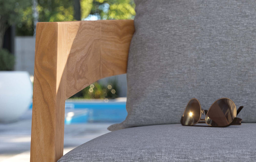 Blake Teak Wood Outdoor Patio Armchair in Natural Gray
