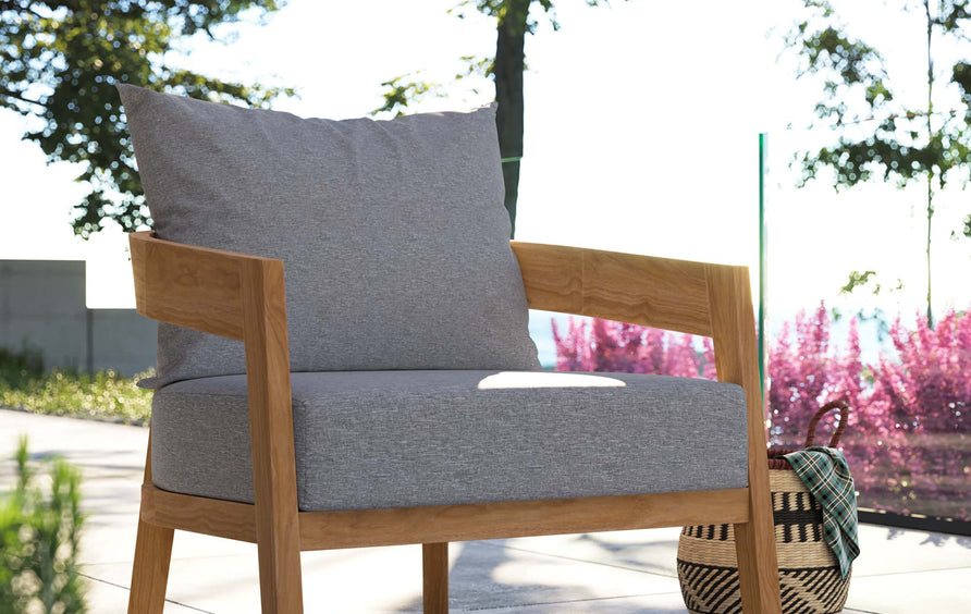 Blake Teak Wood Outdoor Patio Armchair in Natural Gray