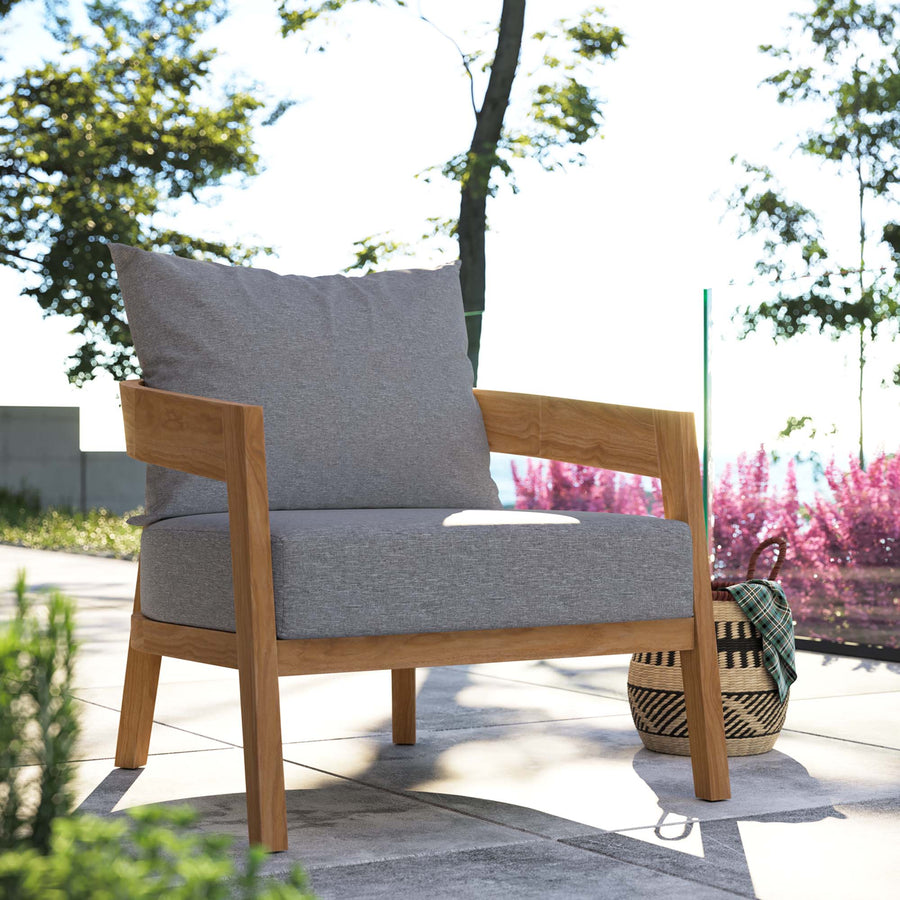 Blake Teak Wood Outdoor Patio Armchair in Natural Gray