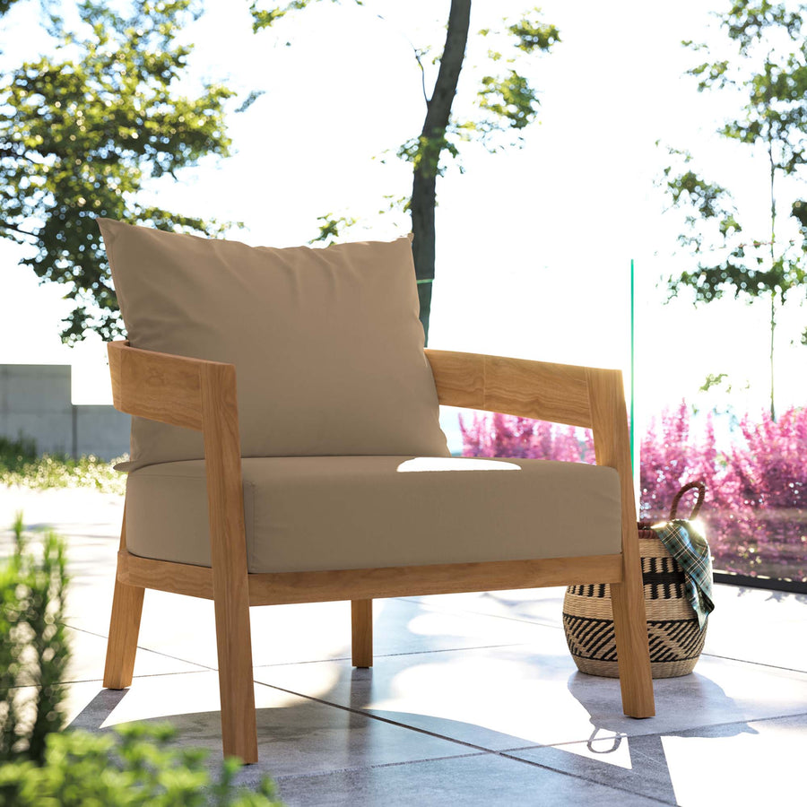 Blake Teak Wood Outdoor Patio Armchair in Natural Light Brown
