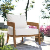 Blake Teak Wood Outdoor Patio Armchair in Natural White