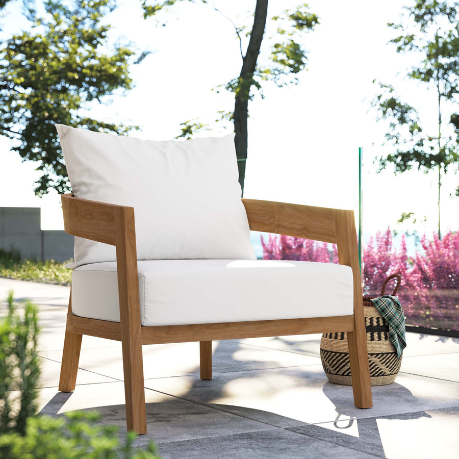 Blake Teak Wood Outdoor Patio Armchair in Natural White