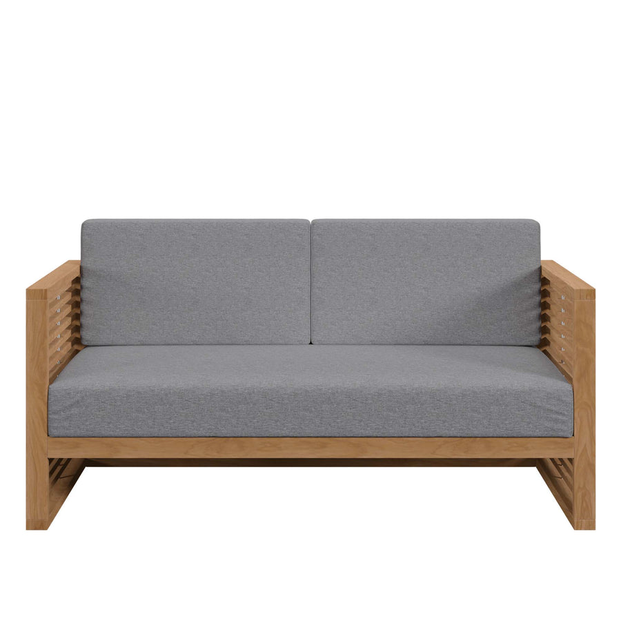 Avery Teak Wood Outdoor Patio Loveseat in Natural Gray