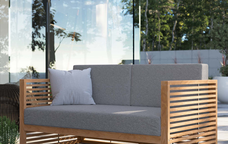 Avery Teak Wood Outdoor Patio Loveseat in Natural Gray