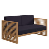 Avery Teak Wood Outdoor Patio Loveseat in Natural Navy