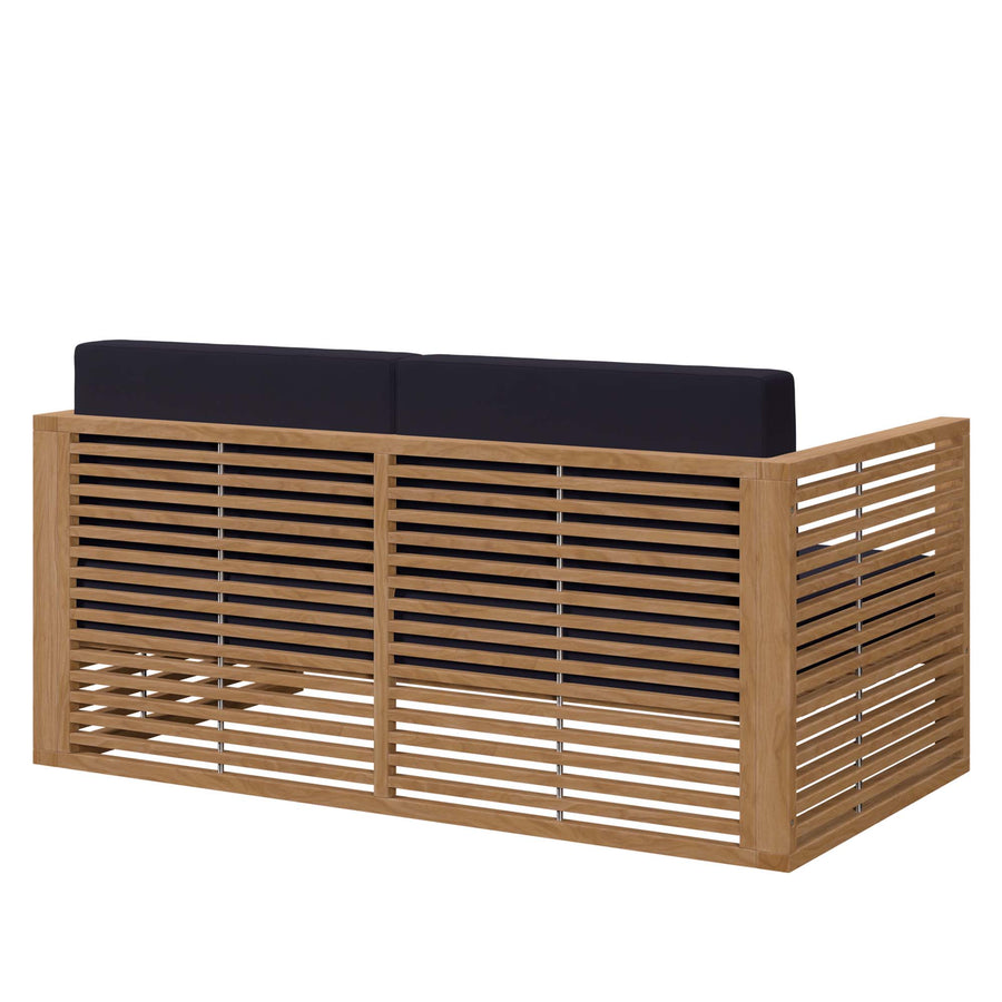 Avery Teak Wood Outdoor Patio Loveseat in Natural Navy