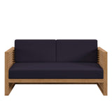 Avery Teak Wood Outdoor Patio Loveseat in Natural Navy