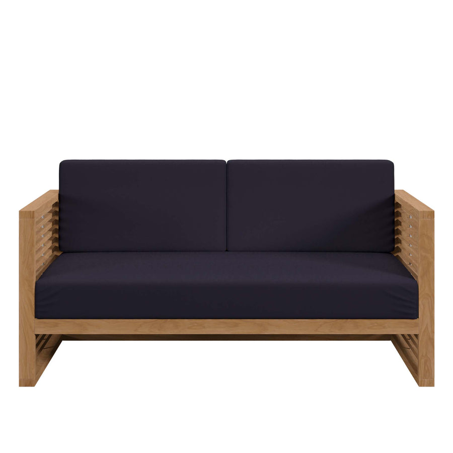 Avery Teak Wood Outdoor Patio Loveseat in Natural Navy