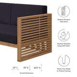 Avery Teak Wood Outdoor Patio Loveseat in Natural Navy
