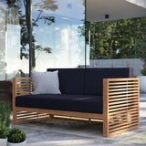 Avery Teak Wood Outdoor Patio Loveseat in Natural Navy