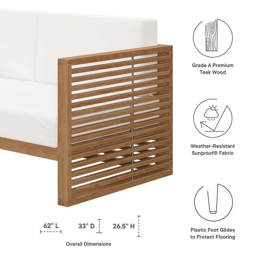 Avery Teak Wood Outdoor Patio Loveseat in Natural White