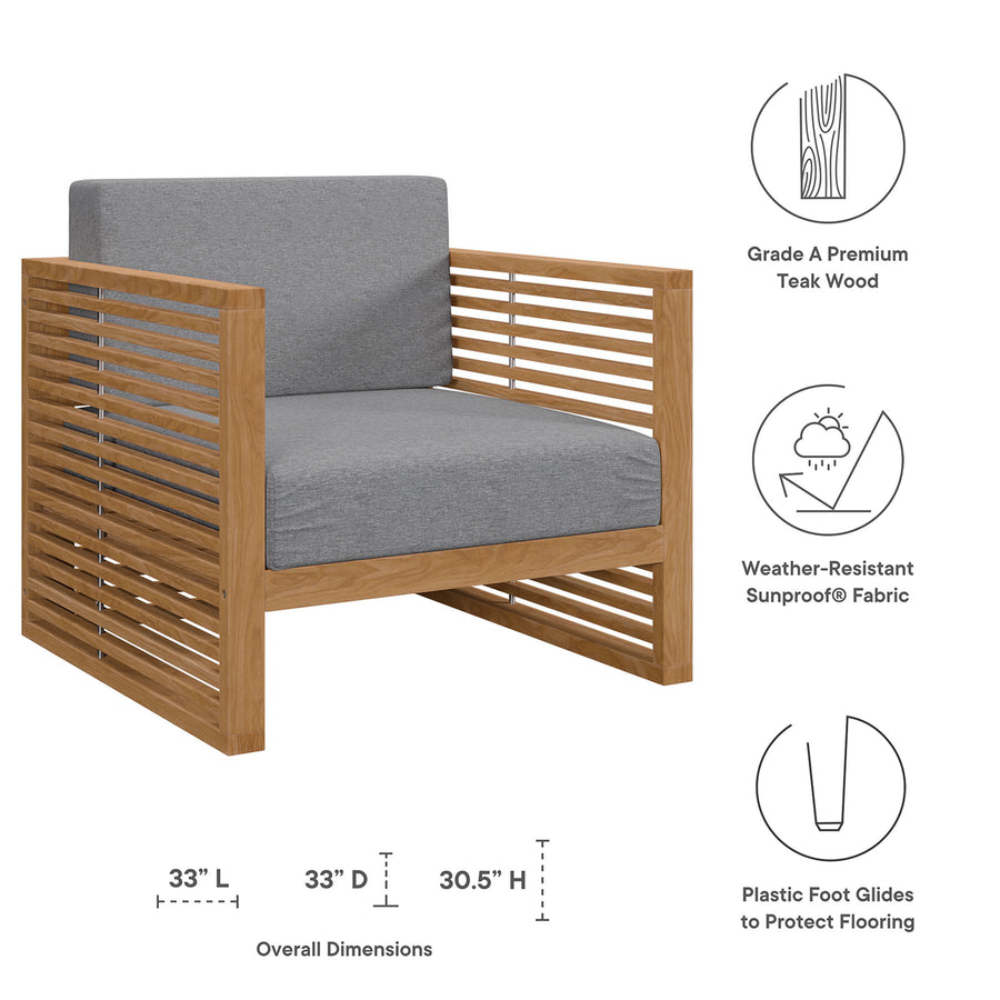 Avery Teak Wood Outdoor Patio Armchair in Natural Gray