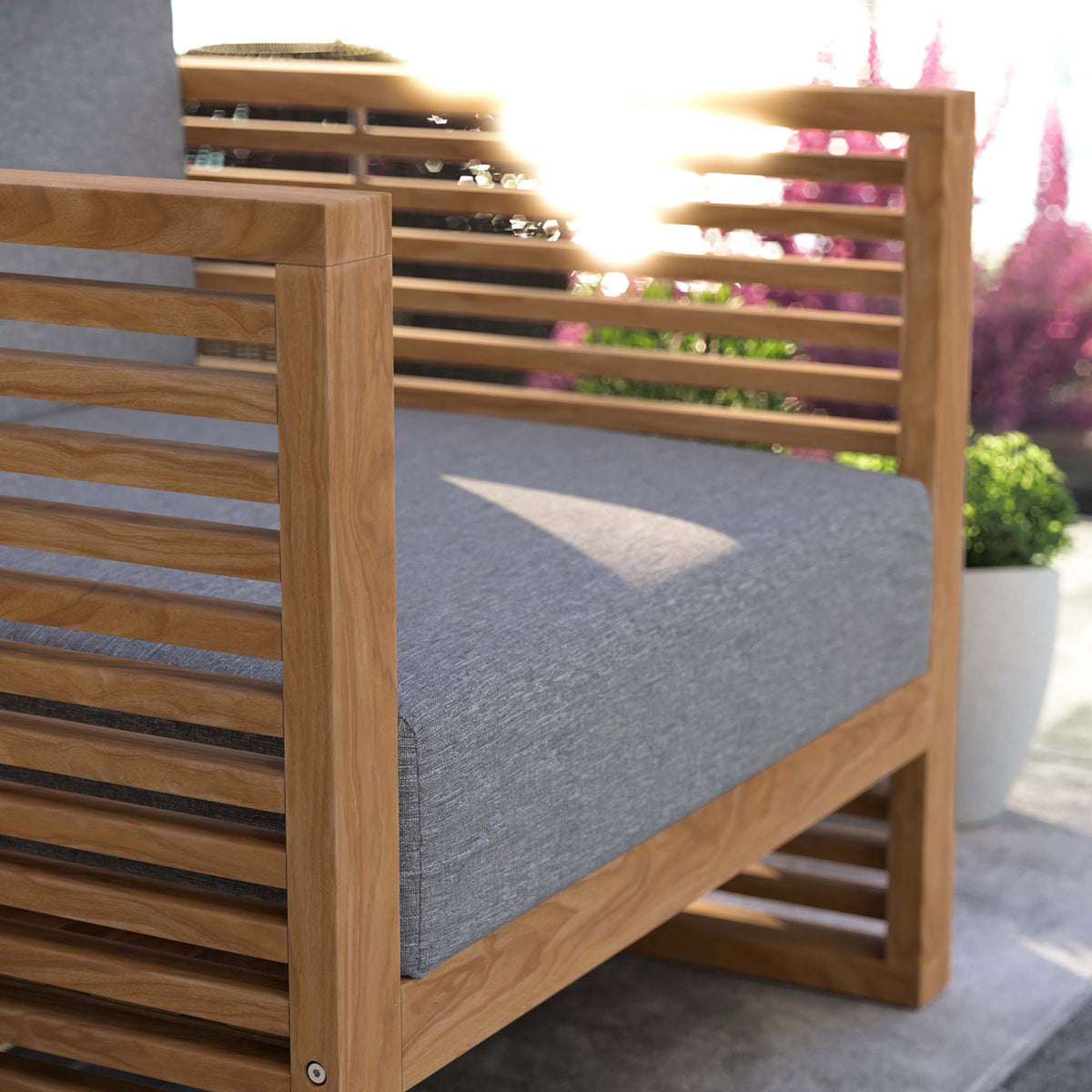 Carlsbad Teak Wood Outdoor Patio Armchair in Natural Gray