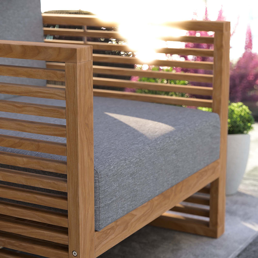Avery Teak Wood Outdoor Patio Armchair in Natural Gray