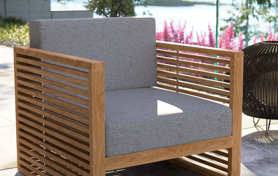 Avery Teak Wood Outdoor Patio Armchair in Natural Gray
