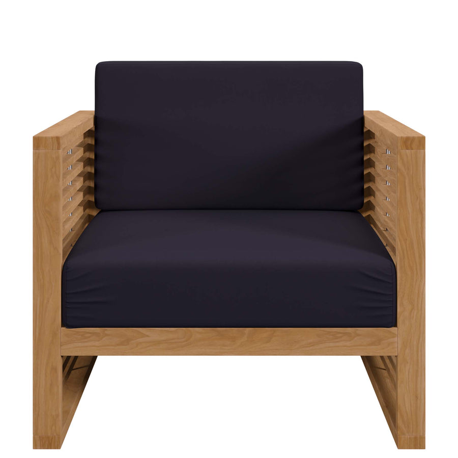 Avery Teak Wood Outdoor Patio Armchair in Natural Navy