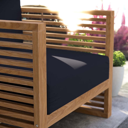 Carlsbad Teak Wood Outdoor Patio Armchair in Natural Navy