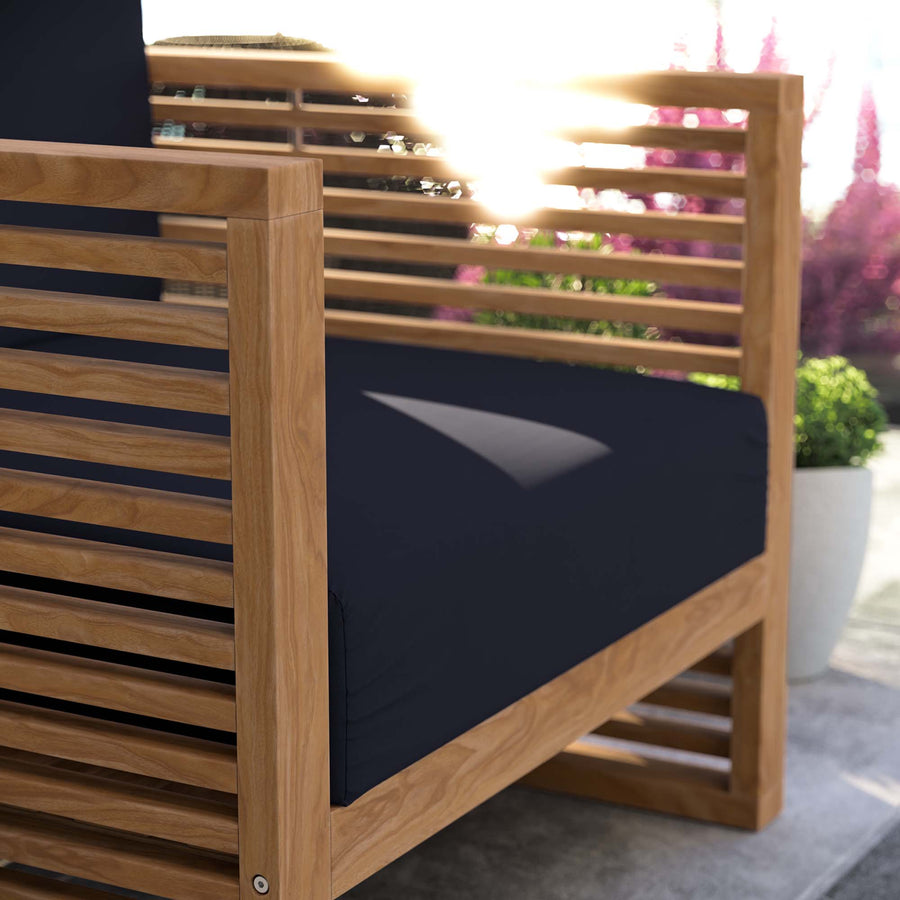 Avery Teak Wood Outdoor Patio Armchair in Natural Navy