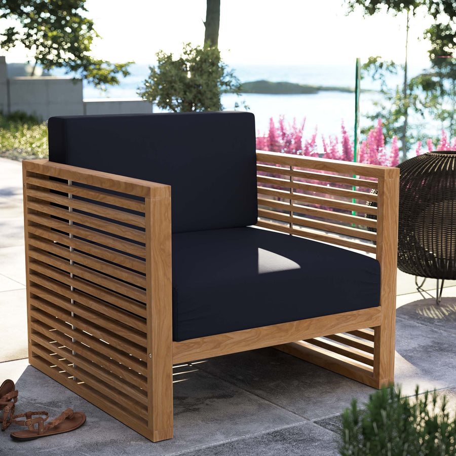 Avery Teak Wood Outdoor Patio Armchair in Natural Navy