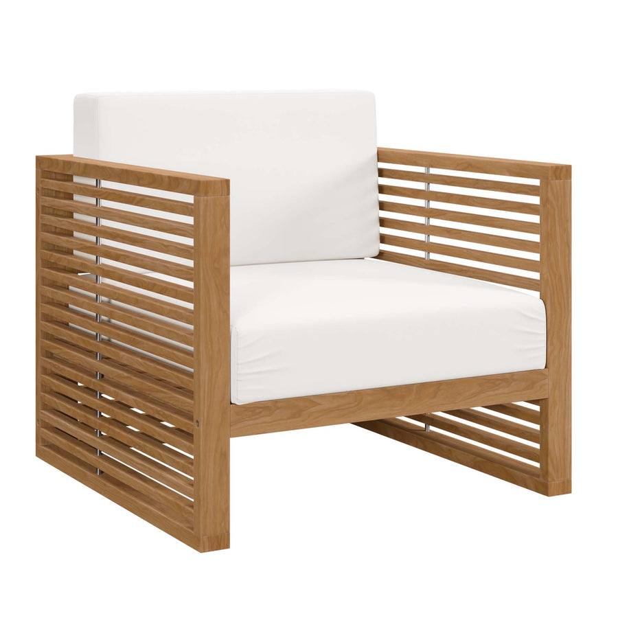 Avery Teak Wood Outdoor Patio Armchair in Natural White