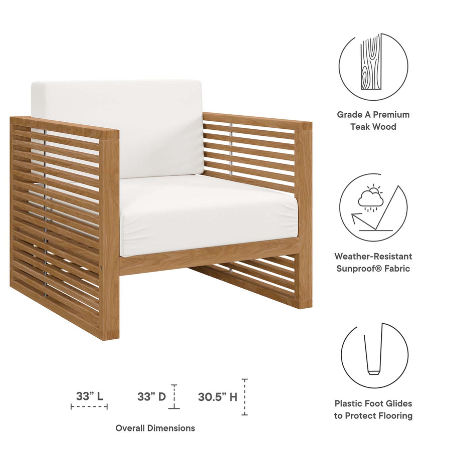 Avery Teak Wood Outdoor Patio Armchair in Natural White