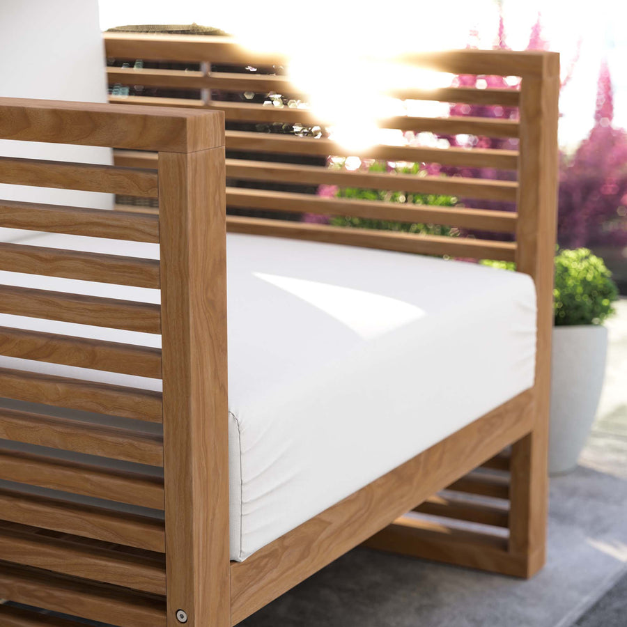 Avery Teak Wood Outdoor Patio Armchair in Natural White