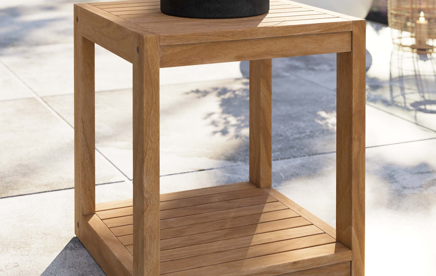 Avery Teak Wood Outdoor Patio Side Table in Natural