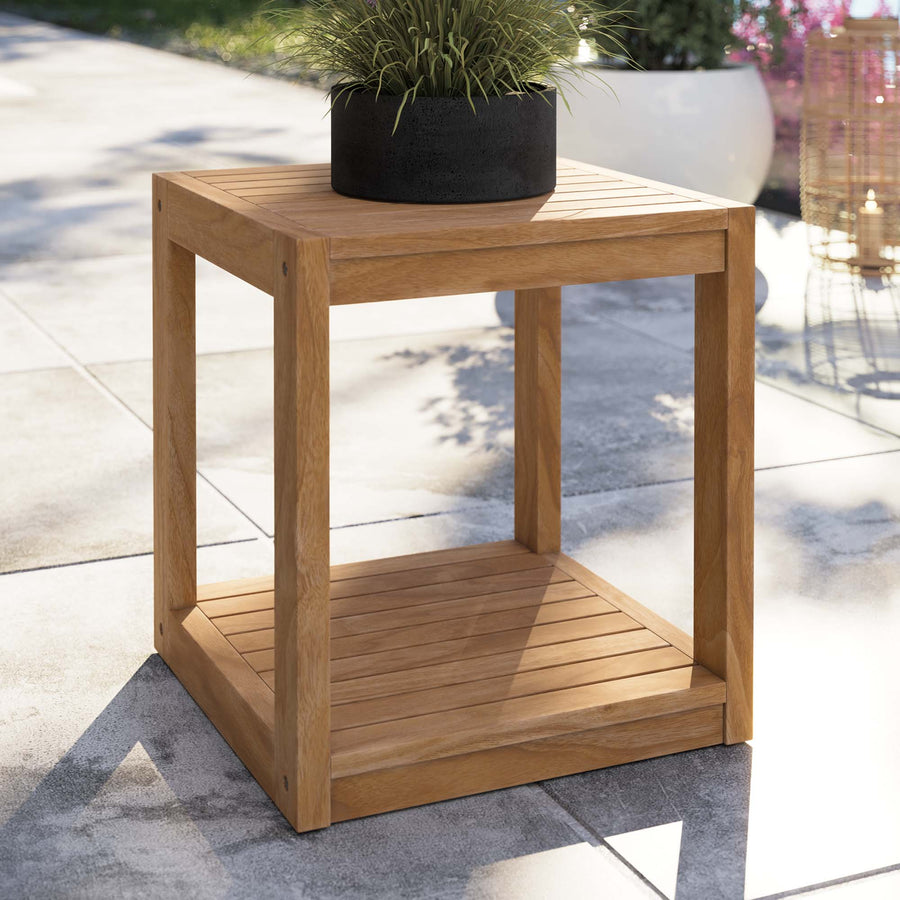 Avery Teak Wood Outdoor Patio Side Table in Natural